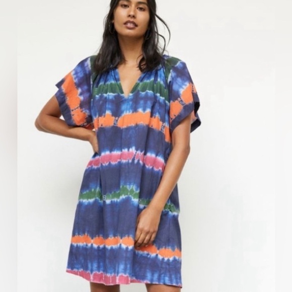 Anthropologie Velvet By Graham & Spencer Striped Tie Dye Mini Dress Size Small - Picture 1 of 11